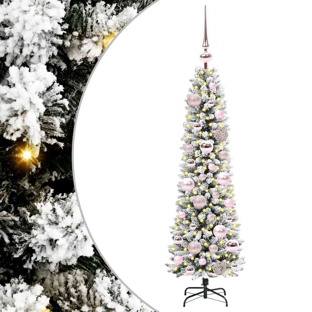 vidaXL Pre-Lit Warm White LED and Pink Baubles White Artificial Christmas Tree with Stand 4ft Image 2