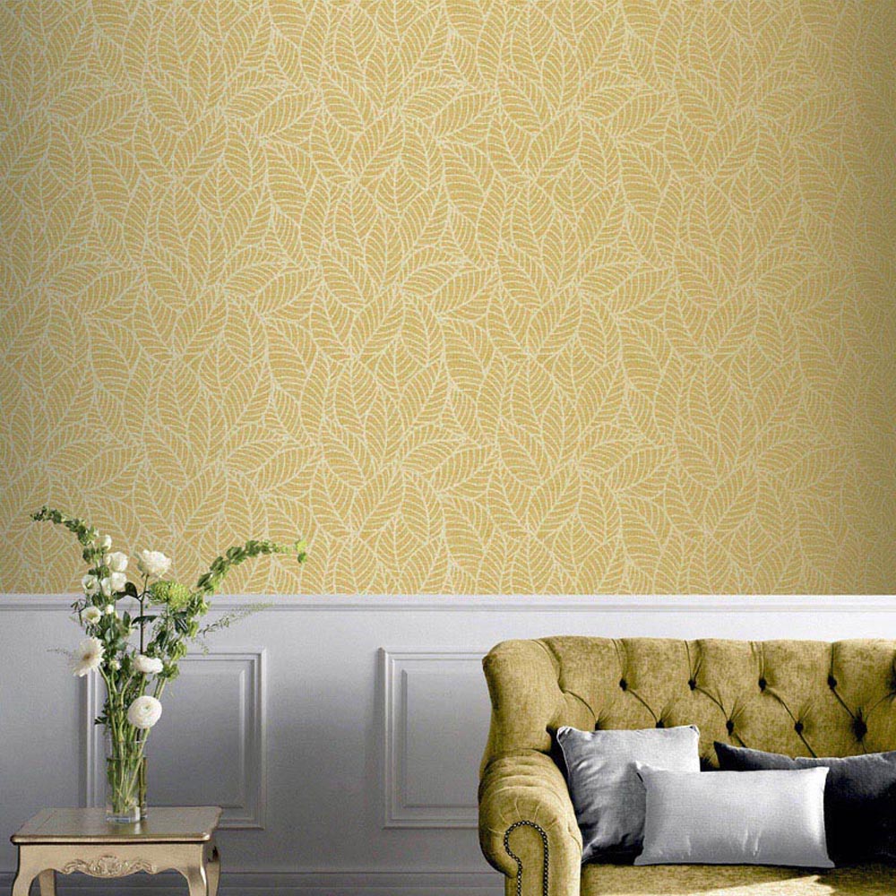 Arthouse Leaf Lines Ochre Wallpaper Image 4