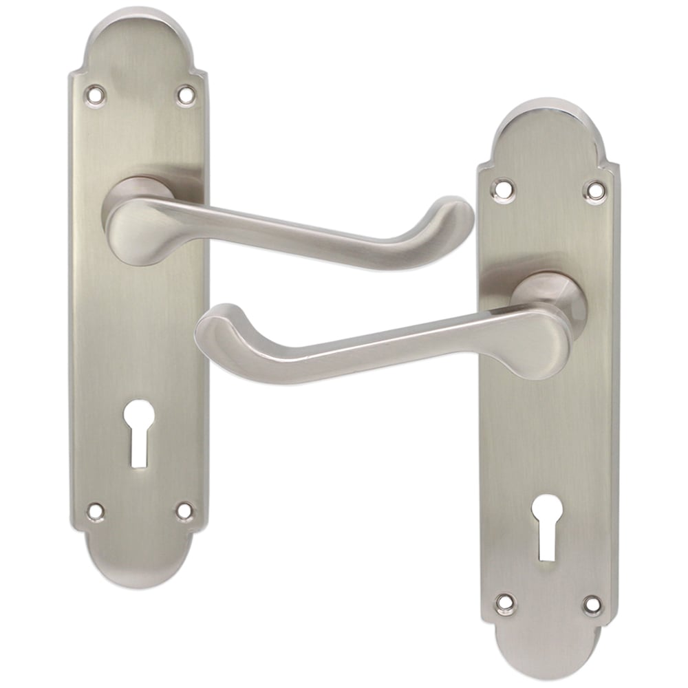 Spira Brass Oakley Satin Nickel Lock Lever Door Handle 2 Pack Image 1