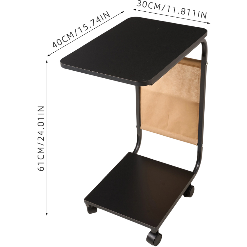 Living and Home Black C-Shape Side Table with Lockable Castors Image 8