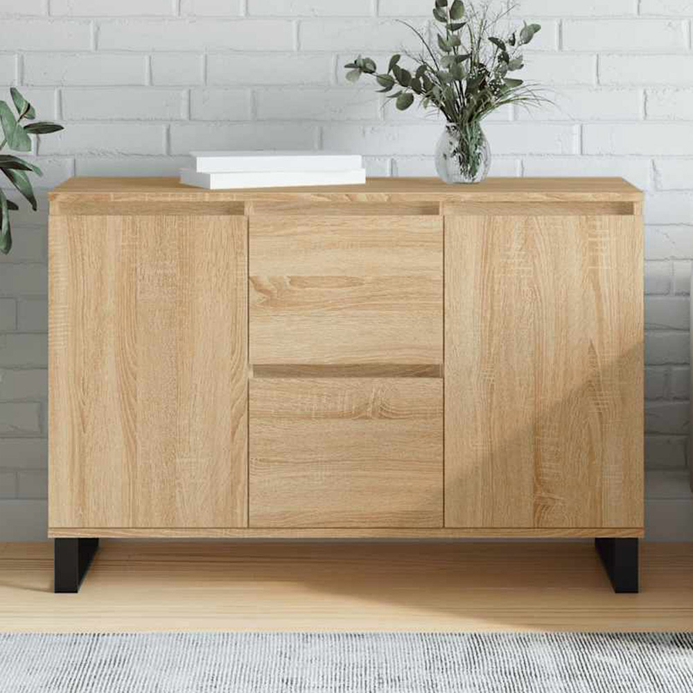 vidaXL 2 Door 2 Drawer Sonoma Oak Sideboard with Metal Legs Image 1