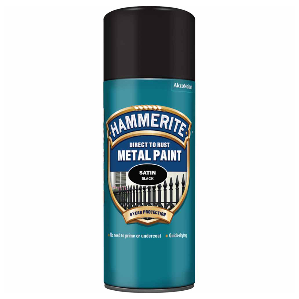 Hammerite Direct to Rust Black Satin Metal Paint 400ml Image 1