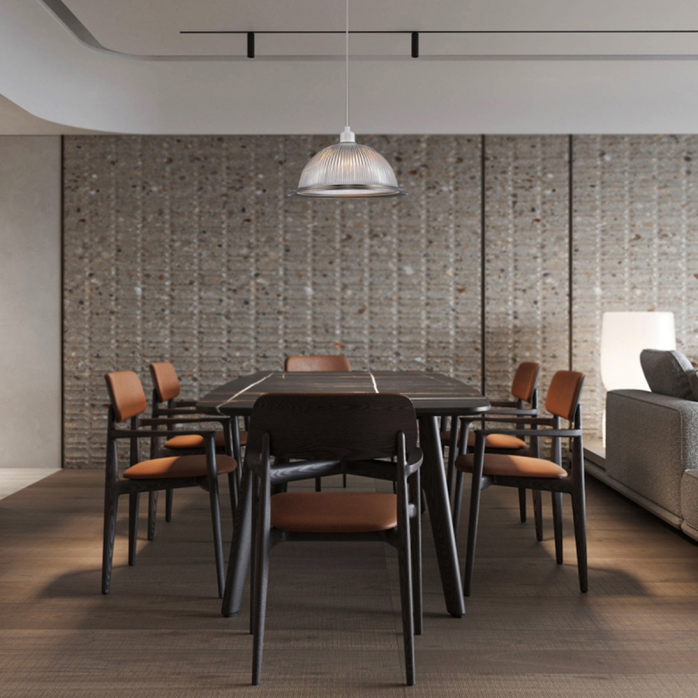 Happy Homewares American Diner Satin Nickel Trim and Ribbed Glass Pendant Shade Image 2