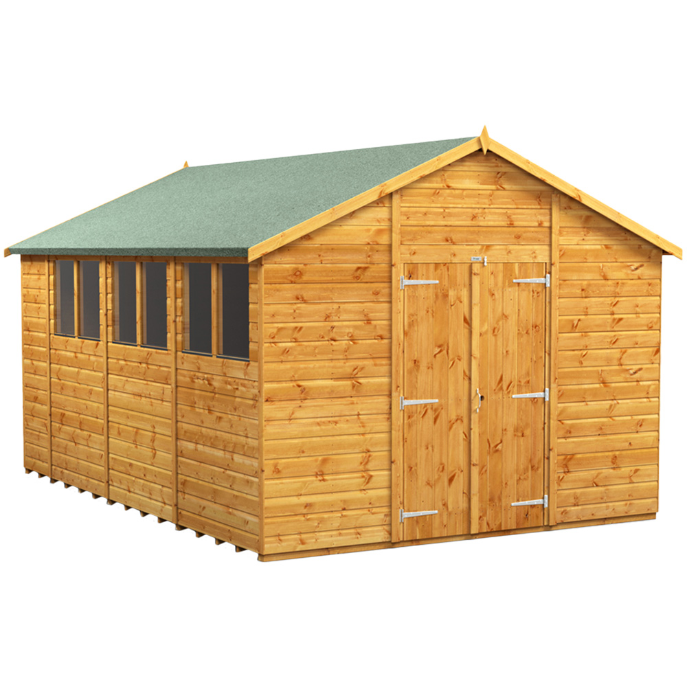 Power Sheds 14 x 10ft Double Door Apex Wooden Shed with Window Image 1