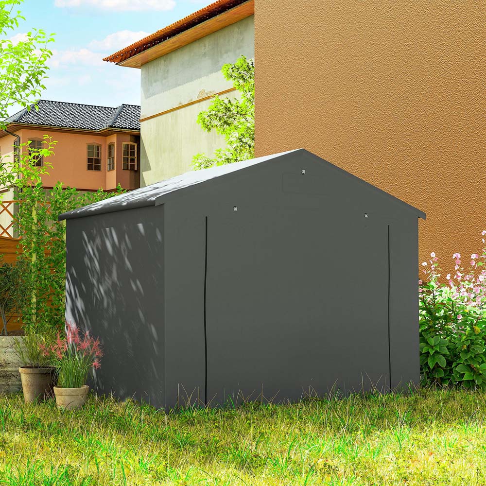 Outsunny 8 x 4ft Dark Grey Garden Storage Shed with Roll-Up Zipper Door Image 4