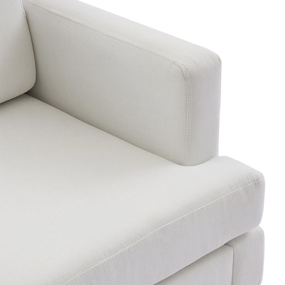 Living and Home Beige Linen Mid-Century Armchair Image 5