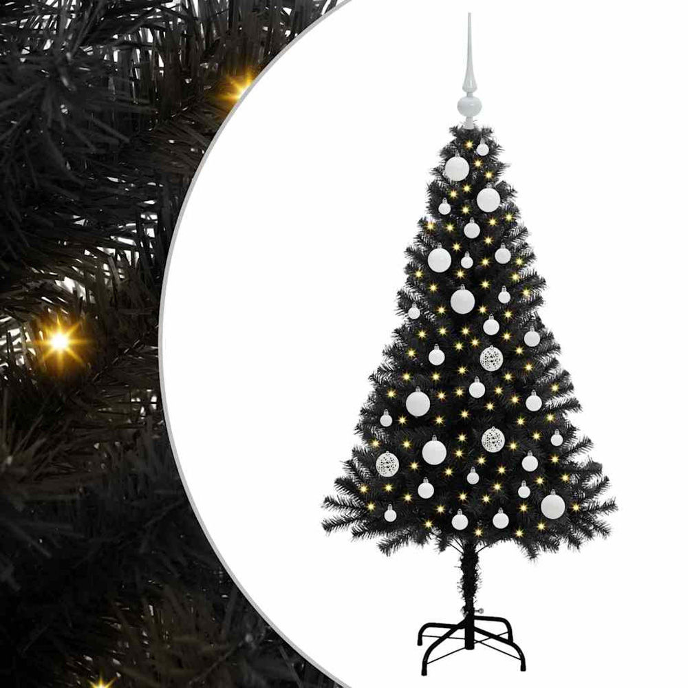 vidaXL Pre-Lit White Baubles Black Artificial Christmas Tree 4ft Image 2