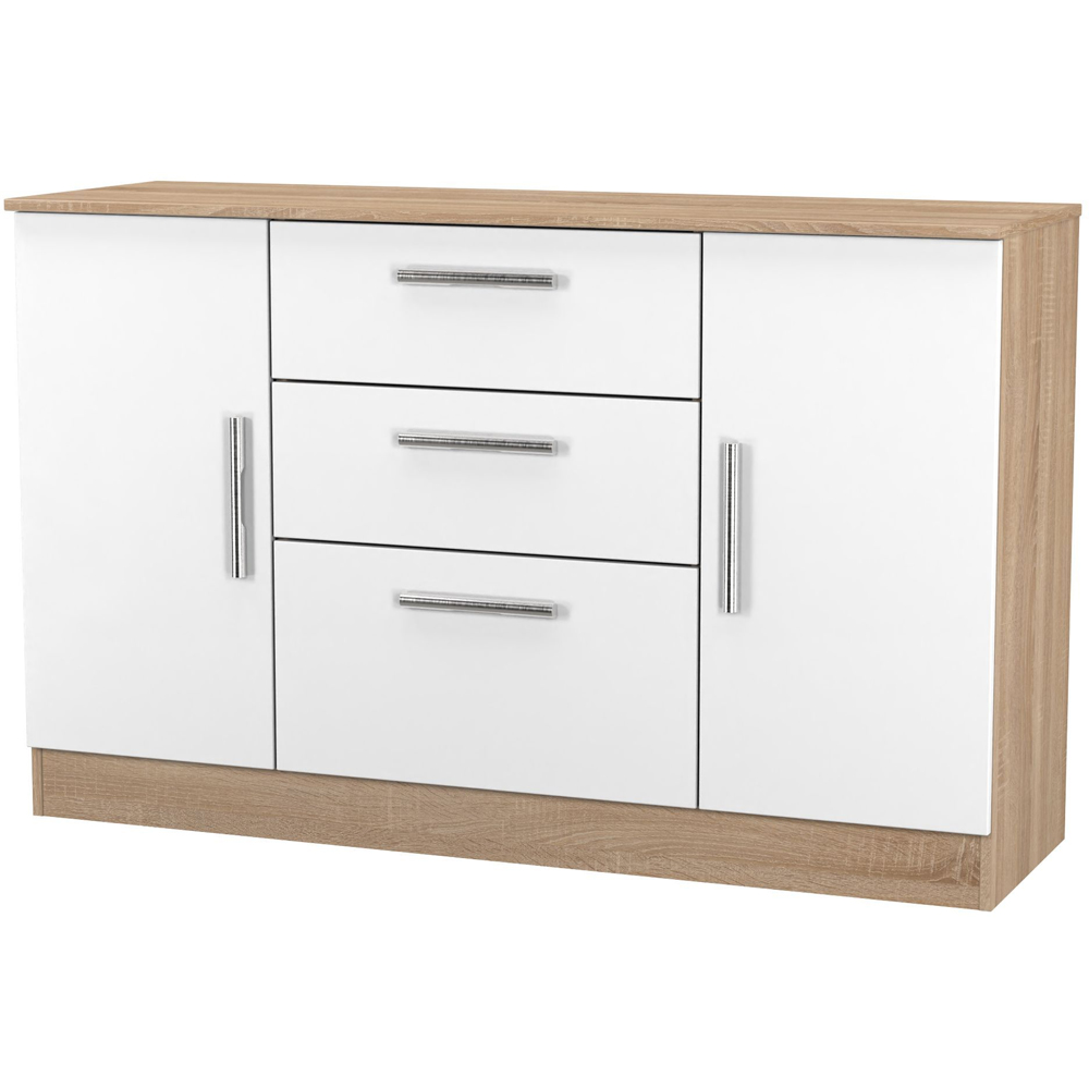 Crowndale Contrast 2 Door 3 Drawer White Matt and Bardolino Oak Sideboard Ready Assembled Image 3