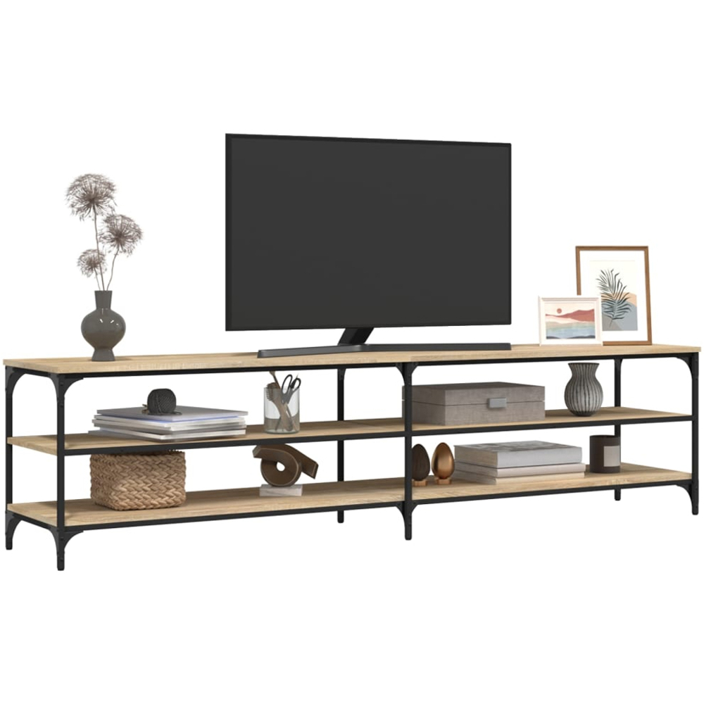 vidaXL 2 Shelf Sonoma Oak Wood and Metal Wide TV Cabinet Image 4
