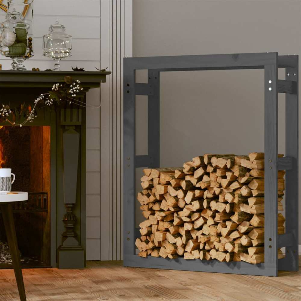 vidaXL Grey Pine Wood Firewood Log Holder 100 x 80 x 25cm Image 2
