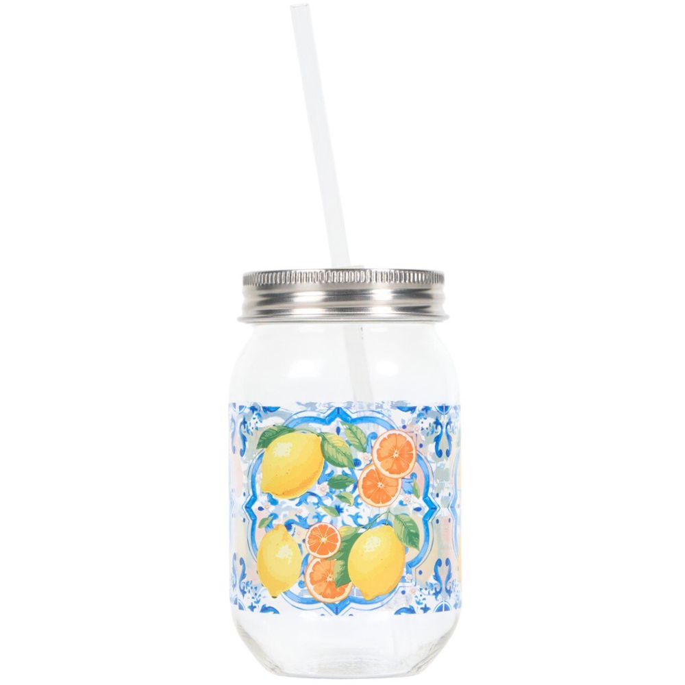 Dolce Vita Print Mason Jar with Straw Multicolour Image 2