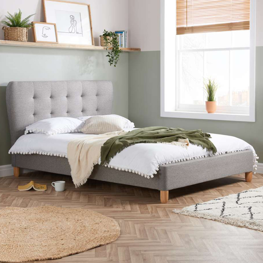 Stockholm Small Double Grey Fabric Bed Image 1