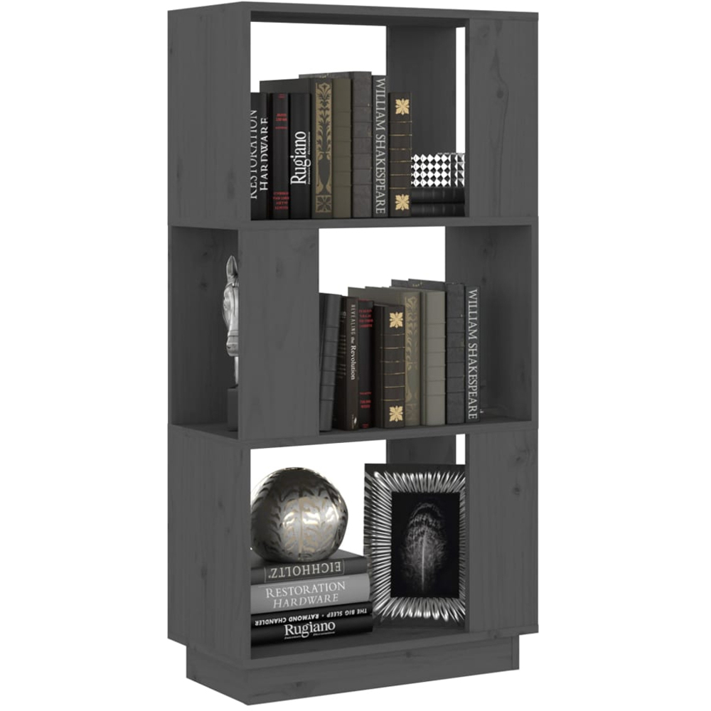 vidaXL 3 Shelf Grey Solid Wood Pine Bookcase Image 4