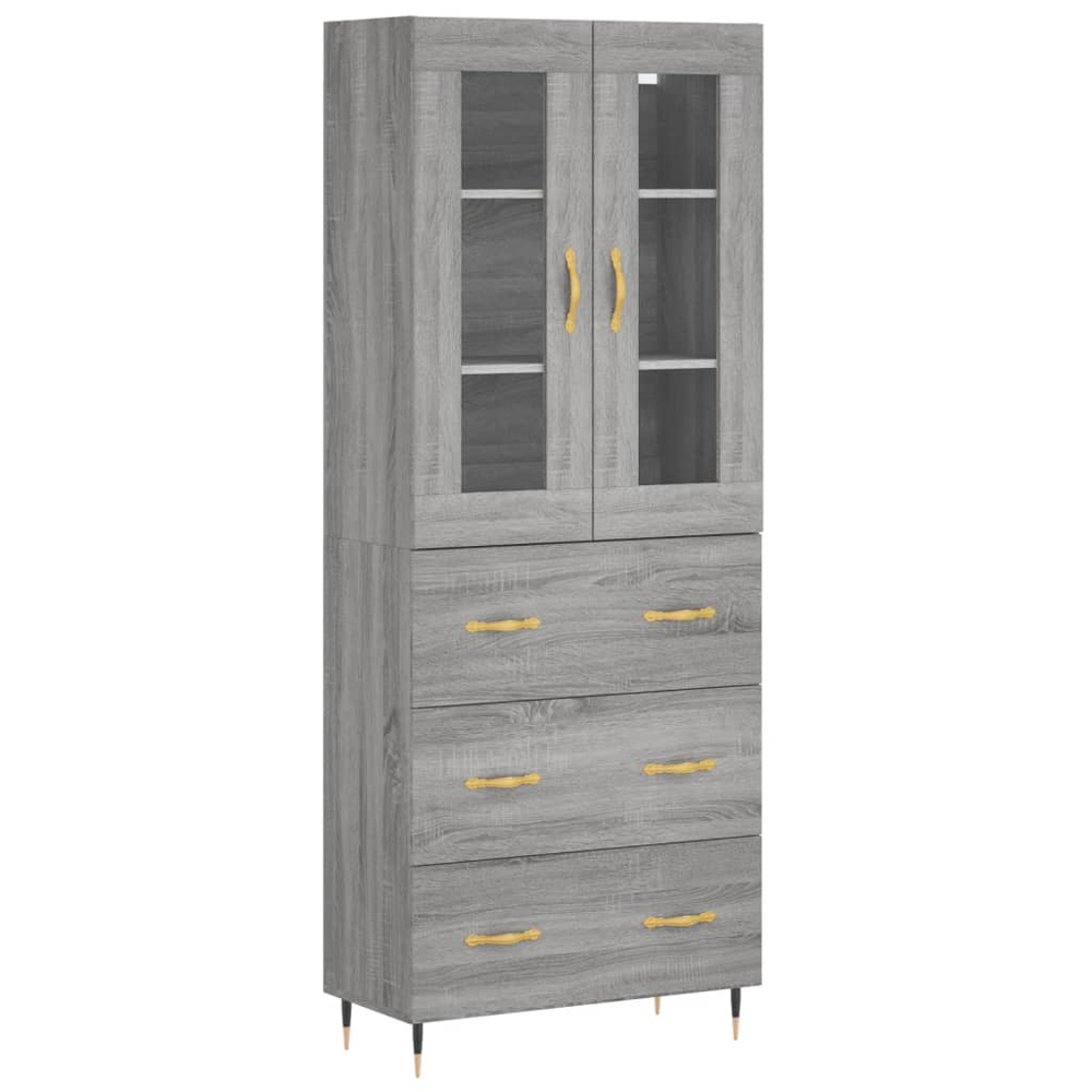 vidaXL 2 Glass Door 3 Drawer Grey Sonoma Highboard Image 2