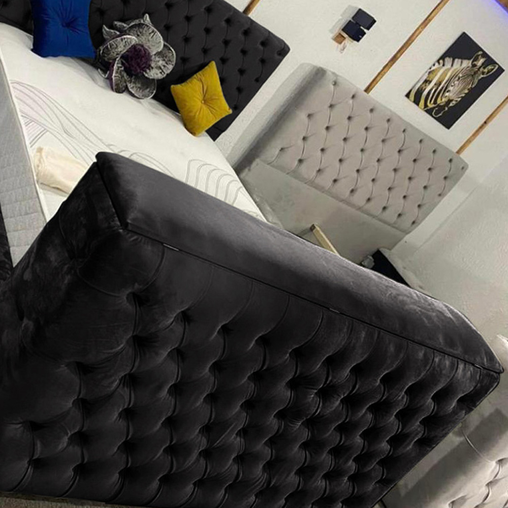 Eleganza Home Arli King Size Black Plush Velvet TV Bed Frame Image 3