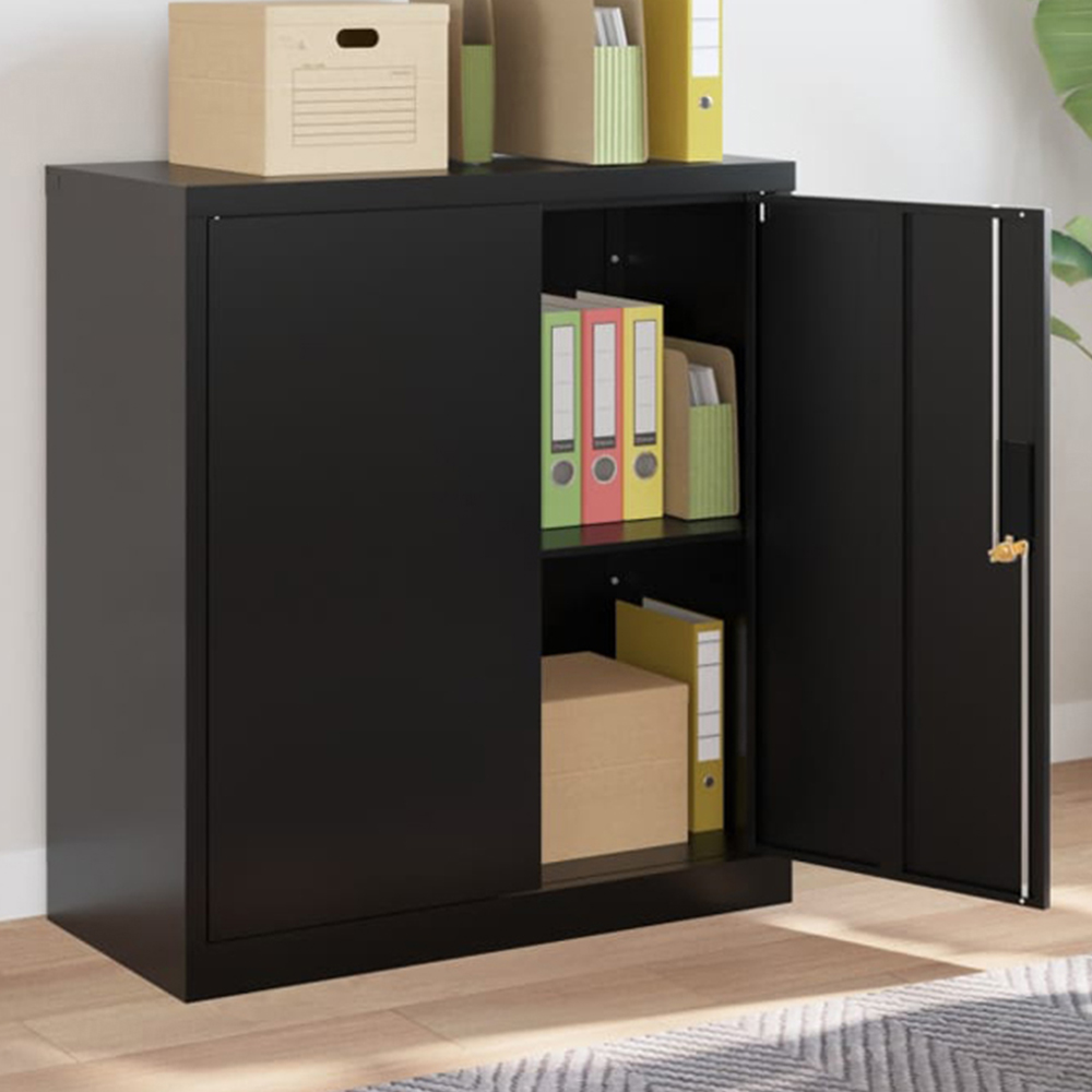 vidaXL 2 Door 2 Shelf Black Steel Lockable File Cabinet Image 1