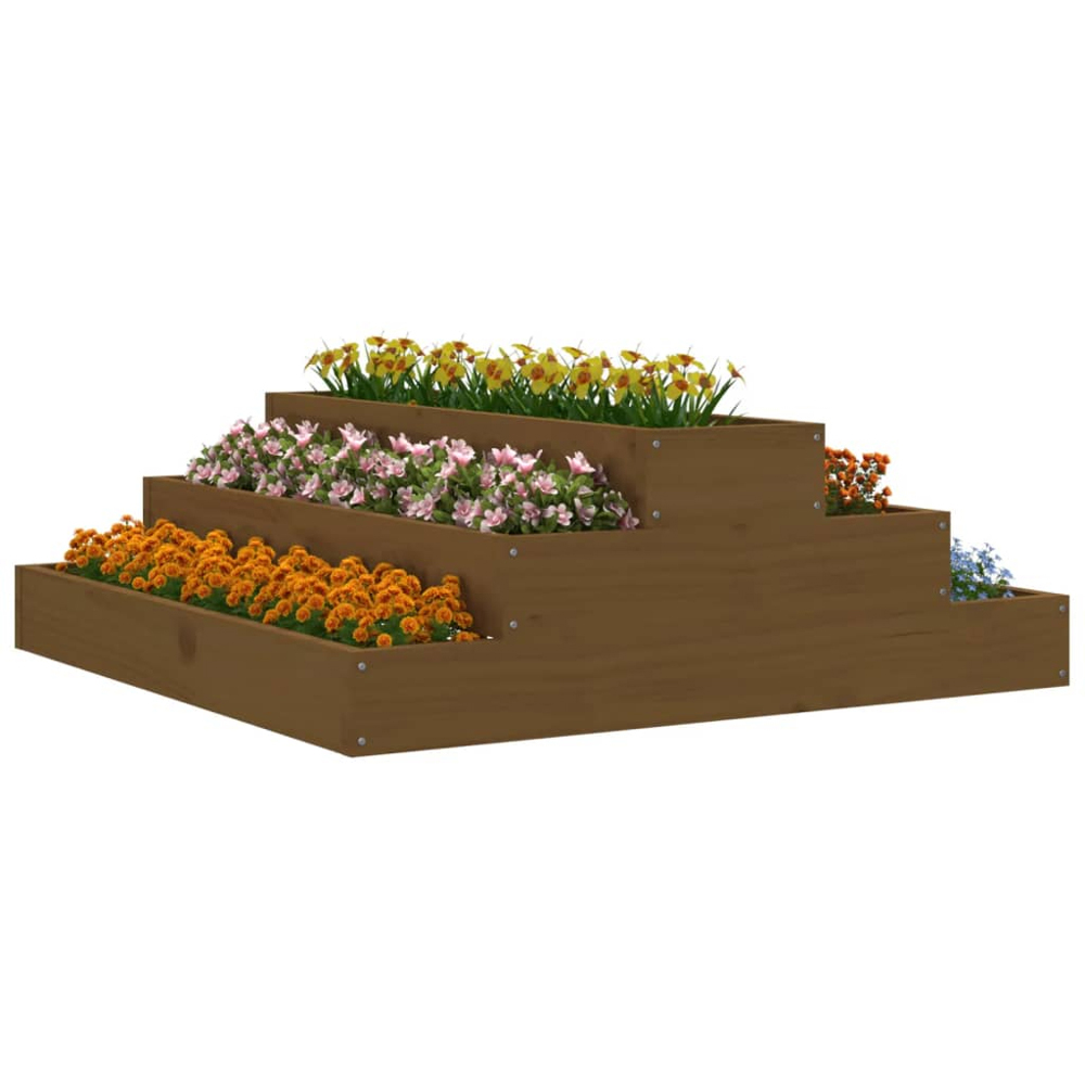 vidaXL 3 Tier Brown Pine Wood Raised Garden Bed 27 x 80 x 80cm Image 2
