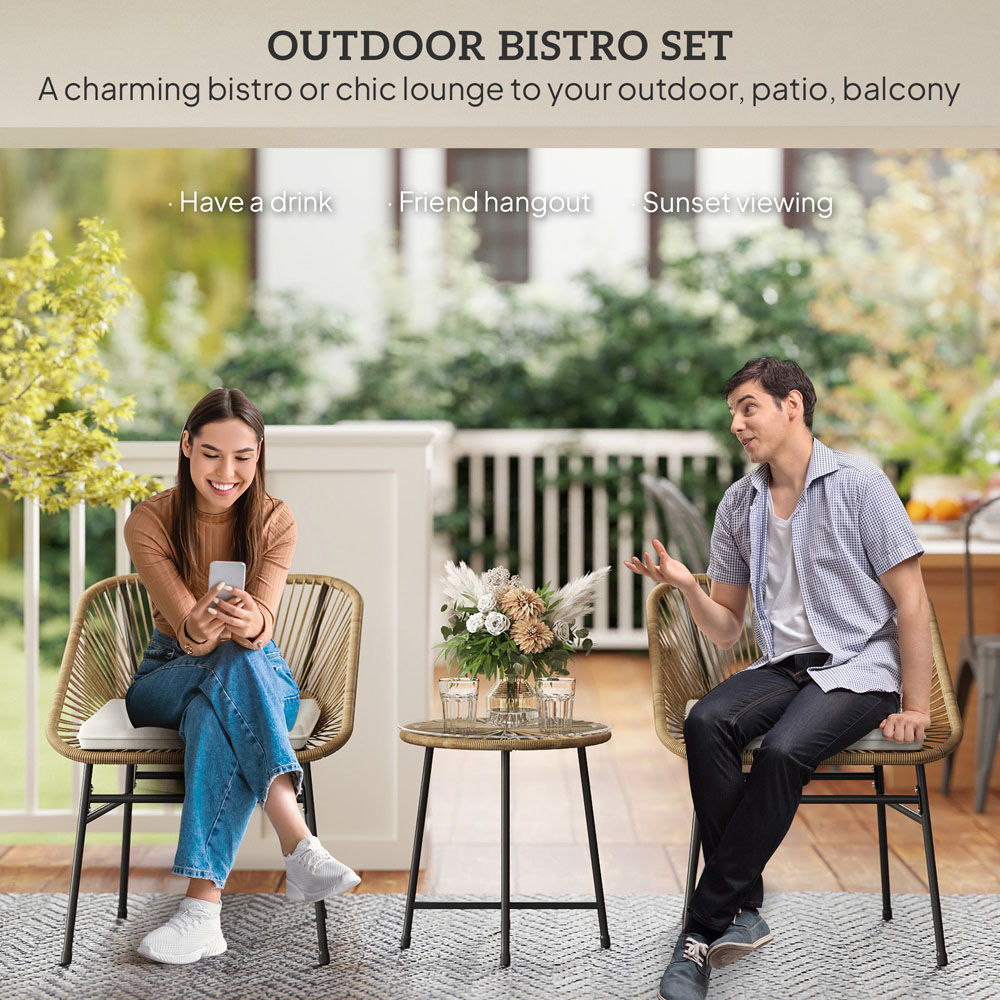 Outsunny 3 Piece Rattan Bistro Set Brown Image 5