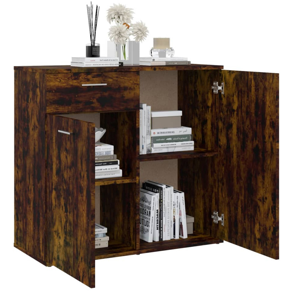 vidaXL 2 Door Single Drawer Smoked Oak Sideboard Image 7