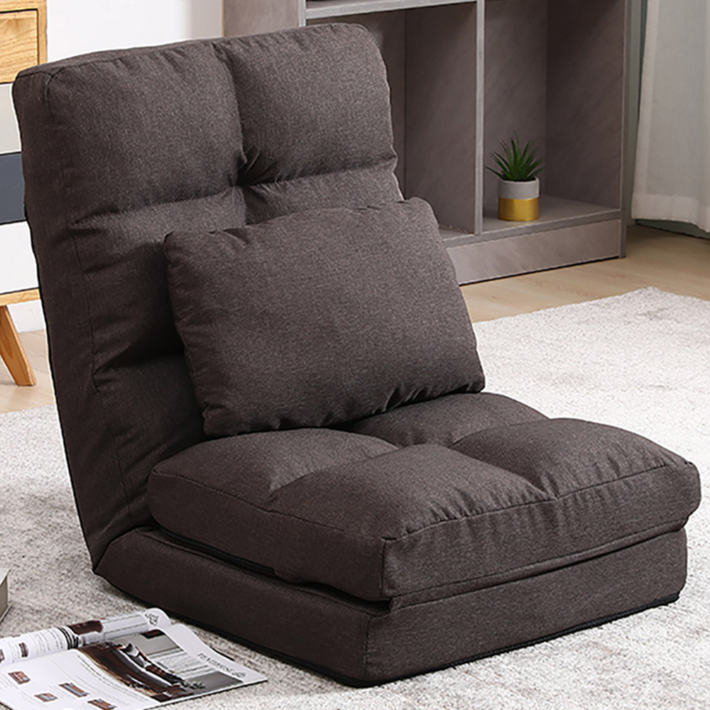 Furniture One Brown Adjustable Foldable Floor Chair with Pillow Image 1
