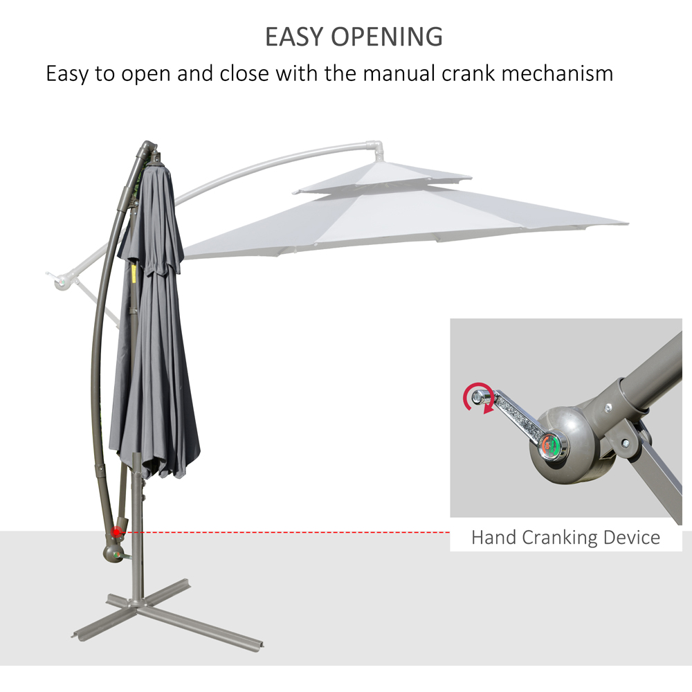 Outsunny Dark Grey Crank Handle Double Tier Cantilever Banana Parasol with Cross Base 2.7m Image 4