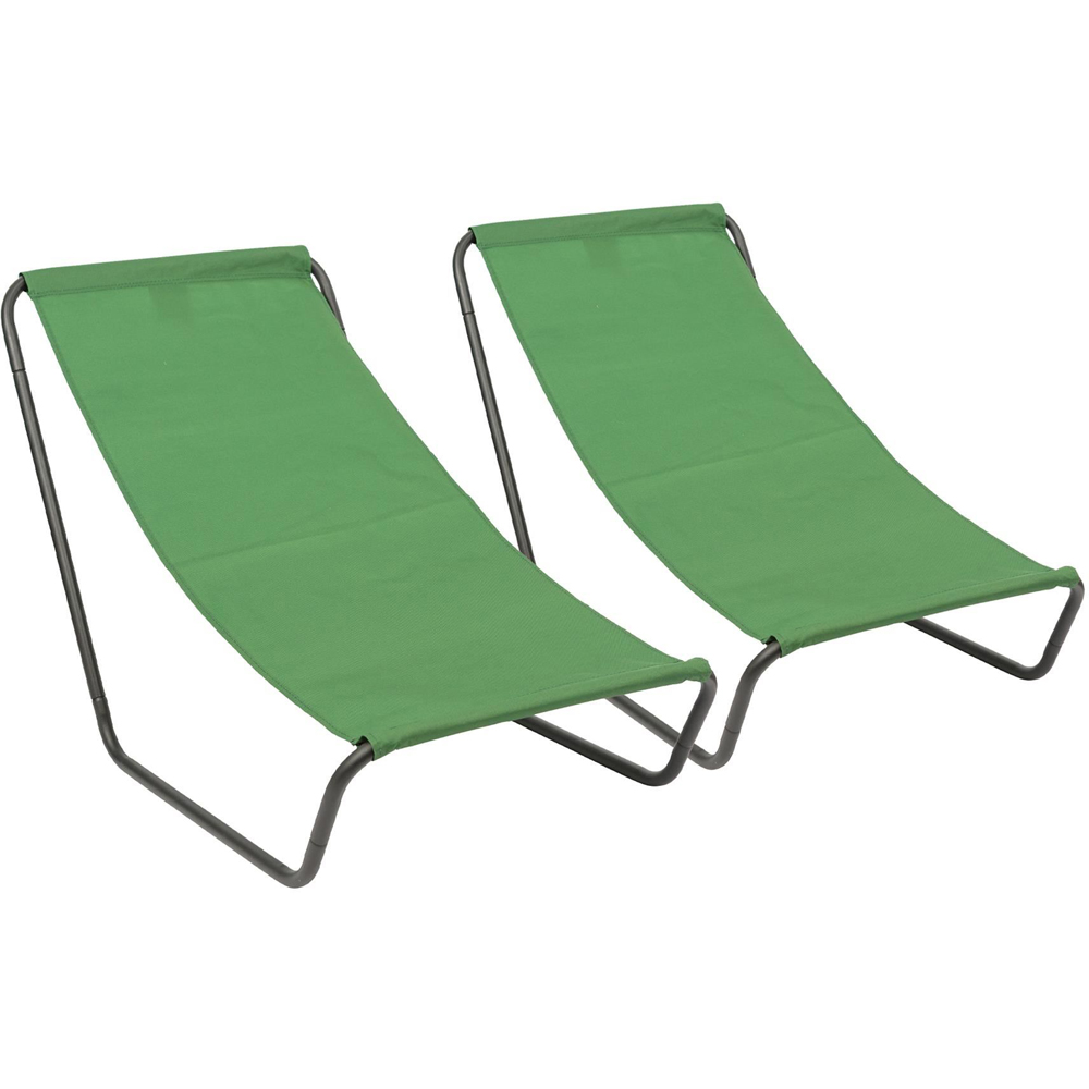 Harbour Housewares Set of 2 Matt Black and Green Folding Beach Lounger Image 2