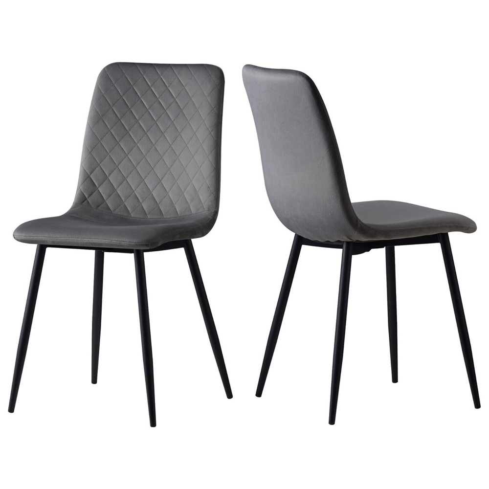 Lexi Set of 2 Grey Velvet Fabric Dining Chairs Image 2