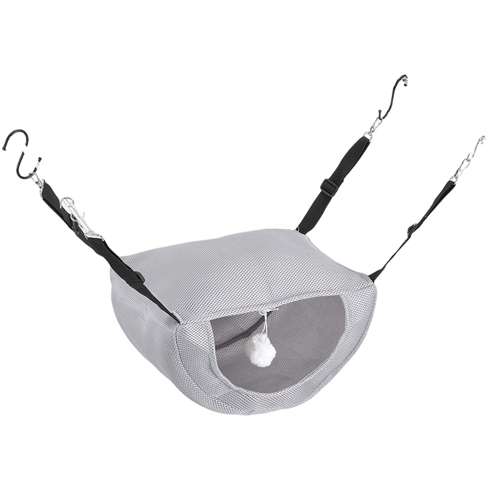 H&O Direct 19 x 82 x 24cm Grey Mesh Foldable Hanging Hammock Pet Bed with Pom Pom Image 1