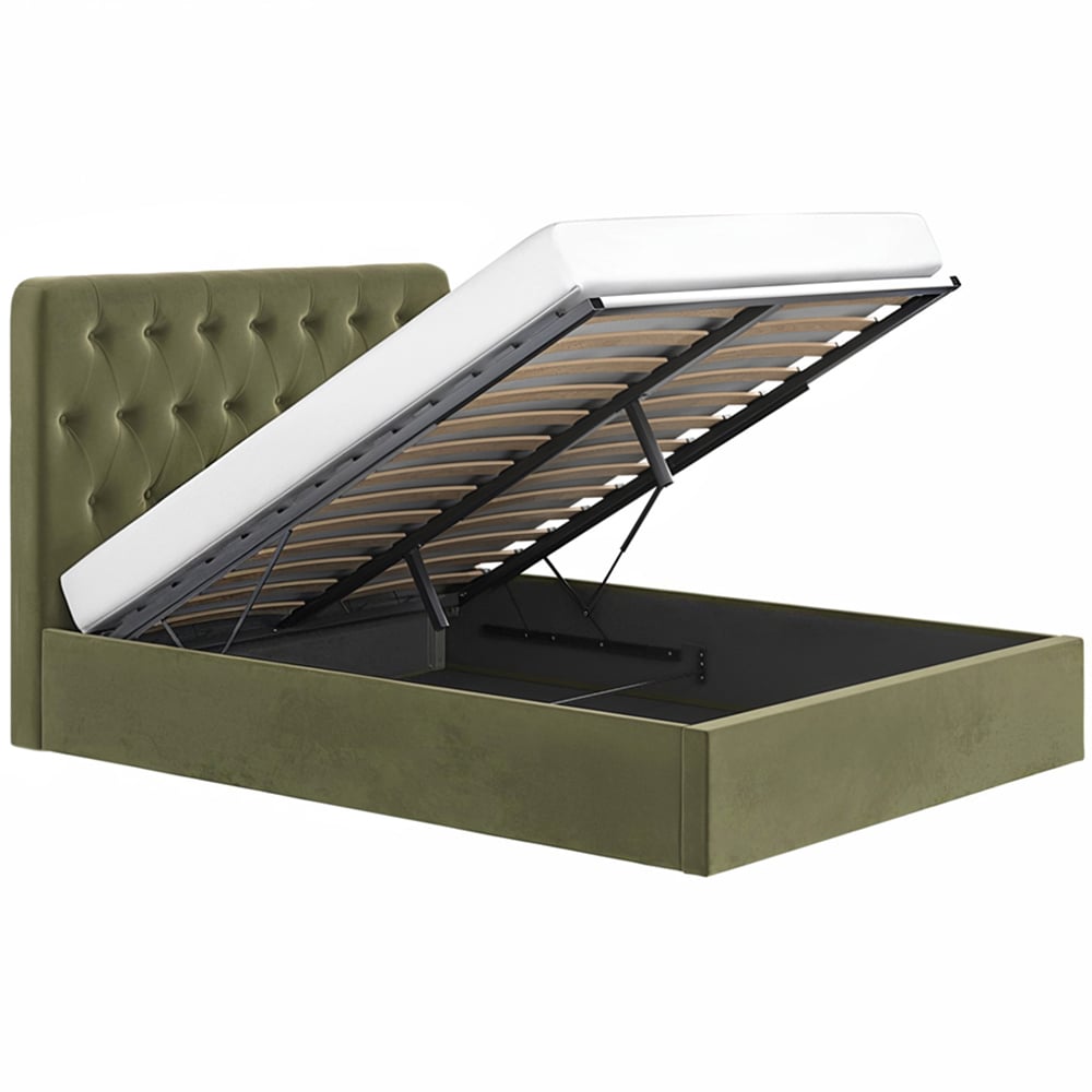 Flair Marley Double Green Velvet Ottoman Bed with Buttoned Headboard Image 3