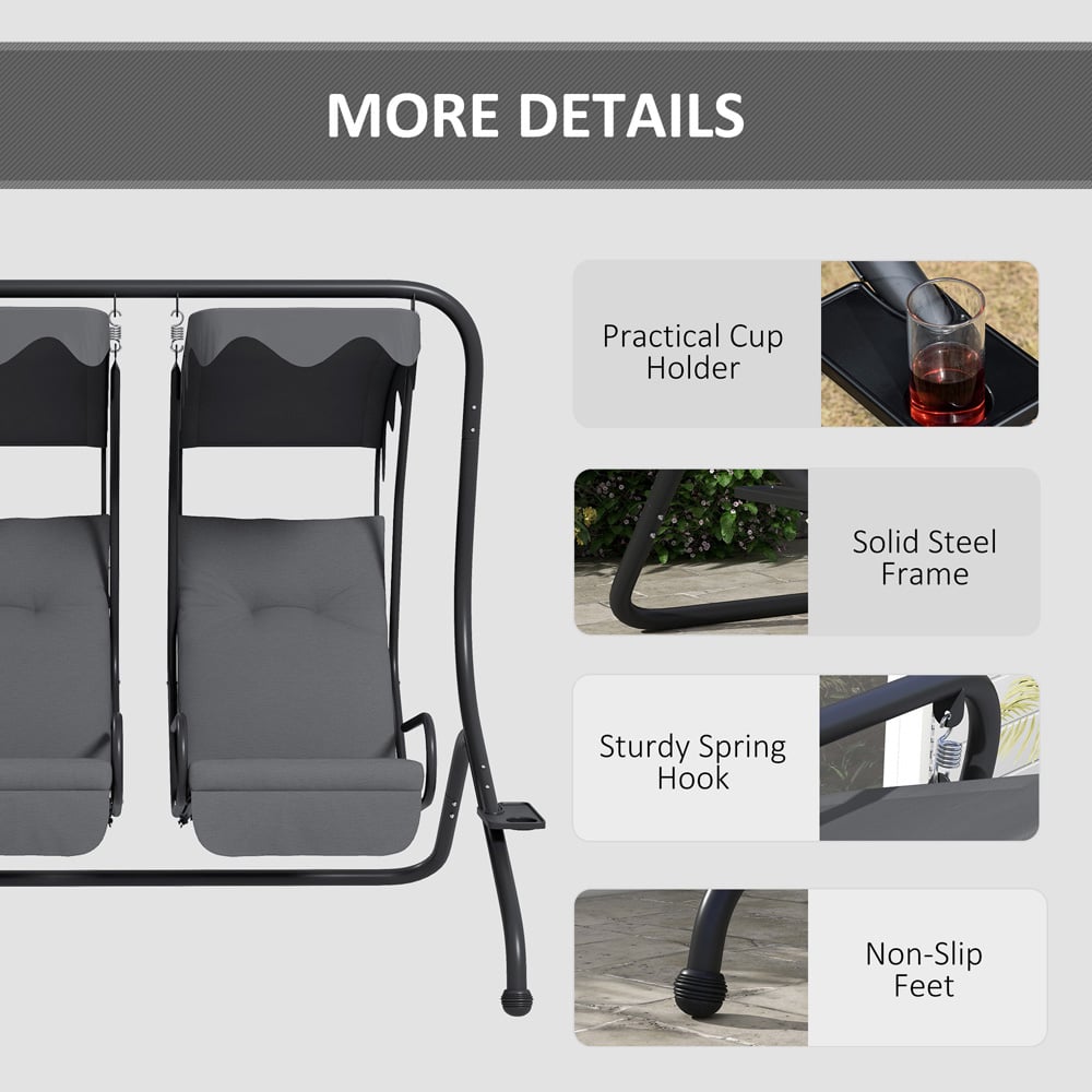 Outsunny 2 Seater Grey Swing Chair with Canopy Image 6