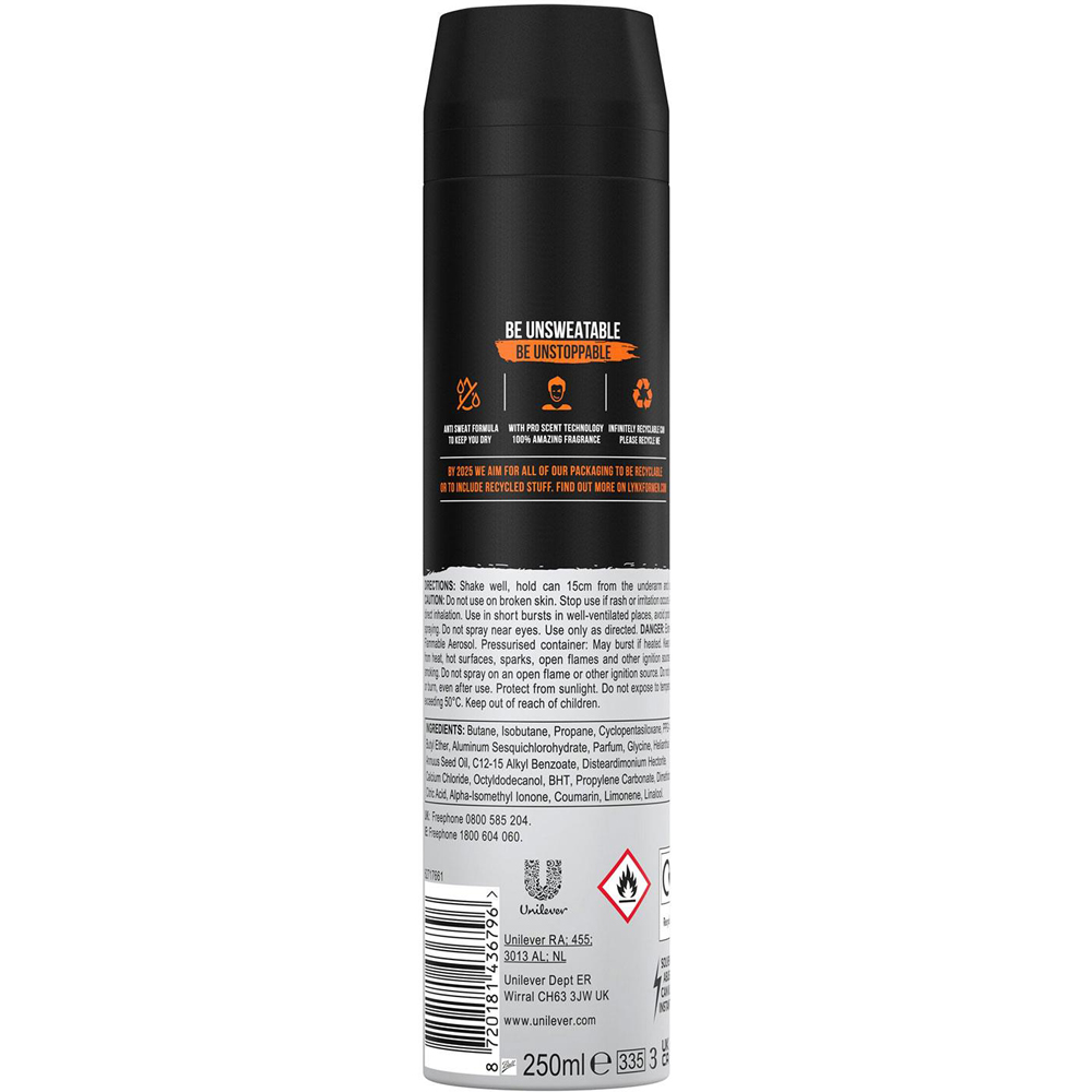 Lynx Jungle Fresh 72 HRS Anti-Sweat Anti-Perspirant Body Spray 250ml 24 Pack Image 3