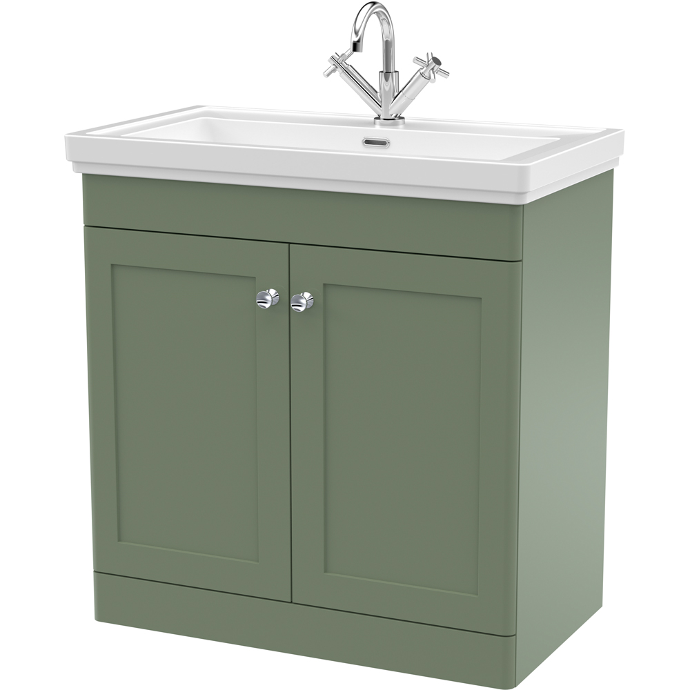 nuie Classique 2 Door Satin Grey Floor Standing Vanity Unit and 1 Tap Hole Fireclay Basin 800mm Image 1