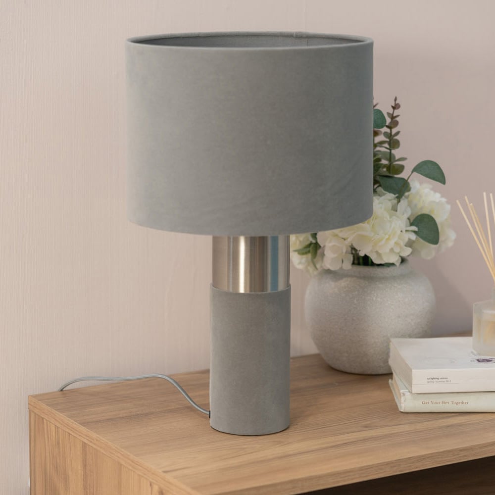 ValueLights Alexa Grey Velvet LED Table Lamp Image 4
