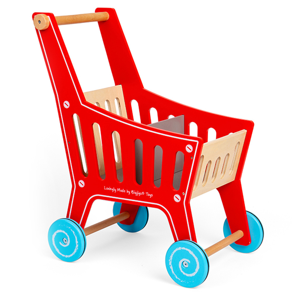 Bigjigs Toys Wooden Shopping Trolley Red Image 3