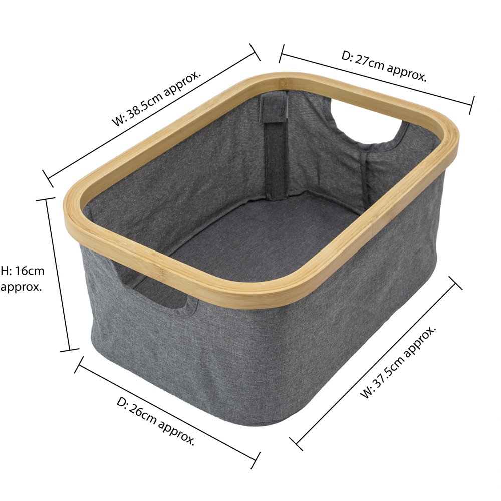 JVL Bambanio 26L Grey Bamboo Foldable Storage Basket 3 Pack Image 9