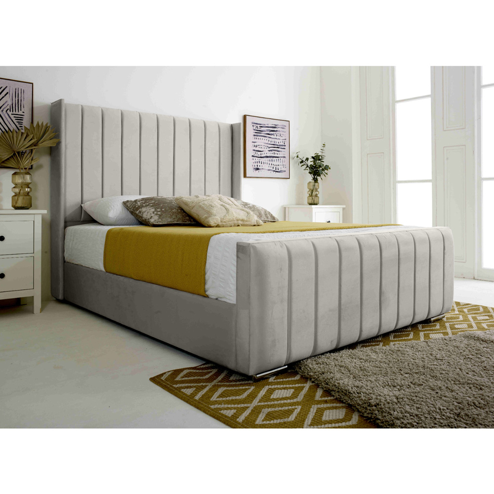 Eleganza Majestique Small Double Silver Plush Velvet Bed Frame Image 4
