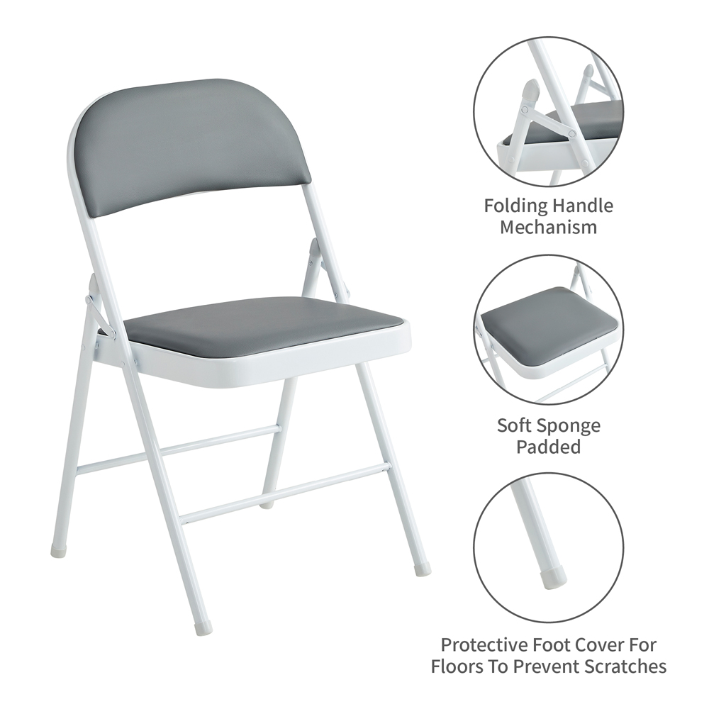 Set of 6 Grey Padded Folding Metal Dining Chairs Image 3