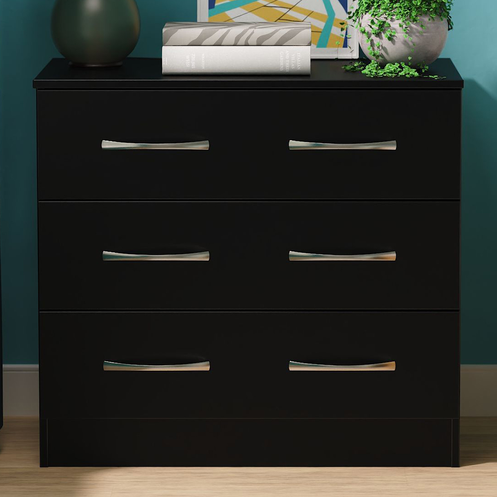 Crowndale Avon 3 Drawer Matt Black Chest of Drawers Ready Assembled Image 1