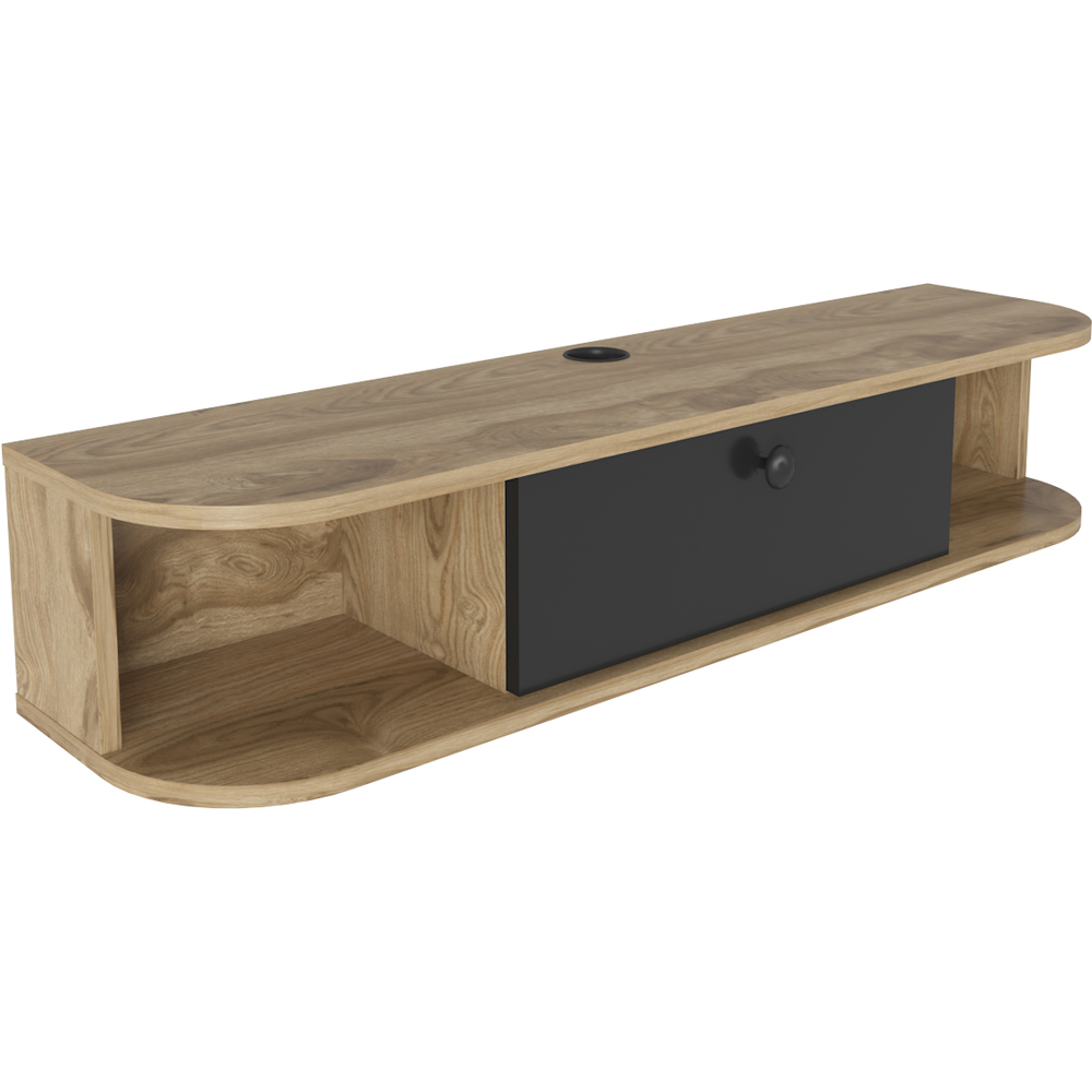 Decorotika Ibarra Single Door 2 Shelf Oud and Black Wall Mounted TV Unit Image 7