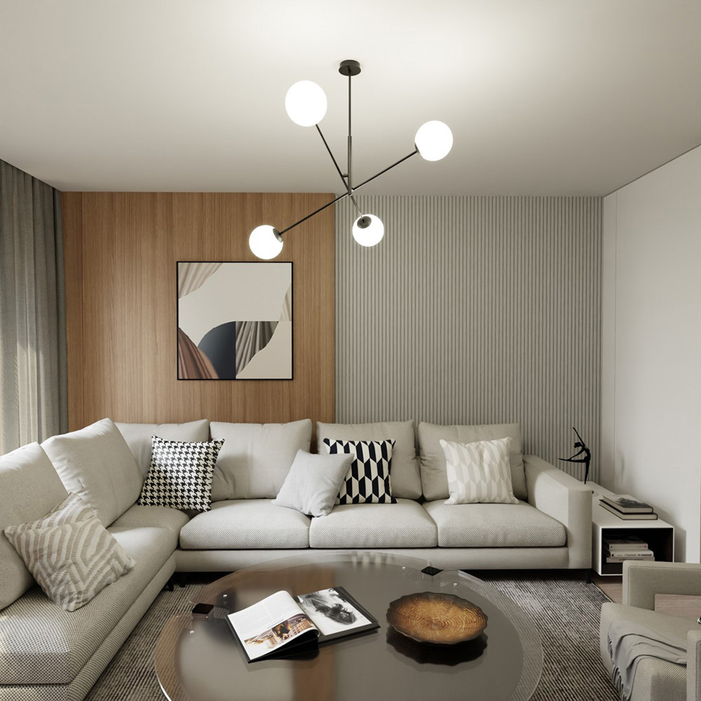 Emibig Linear 4 Light White Shade Black Pendant Lamp Image 3