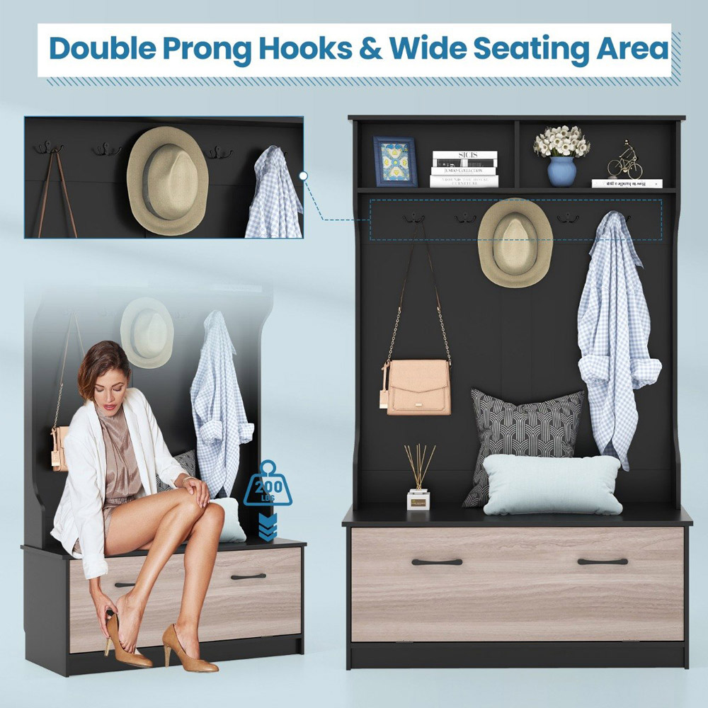 Costway 2 Shelf 5 Double Hook Black Freestanding Coat Rack Image 6