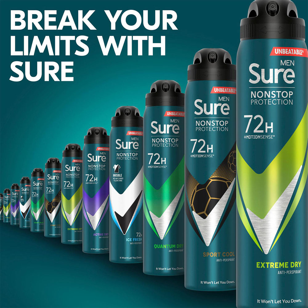 Sure Men 72H Non-Stop Protection Anti-Perspirant Extreme Dry Deodorant Spray 250ml 30 Pack Image 4