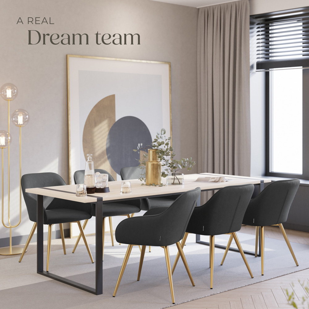 tectake Marilyn Anthracite and Gold Corduroy Padded Dining Chair Image 3