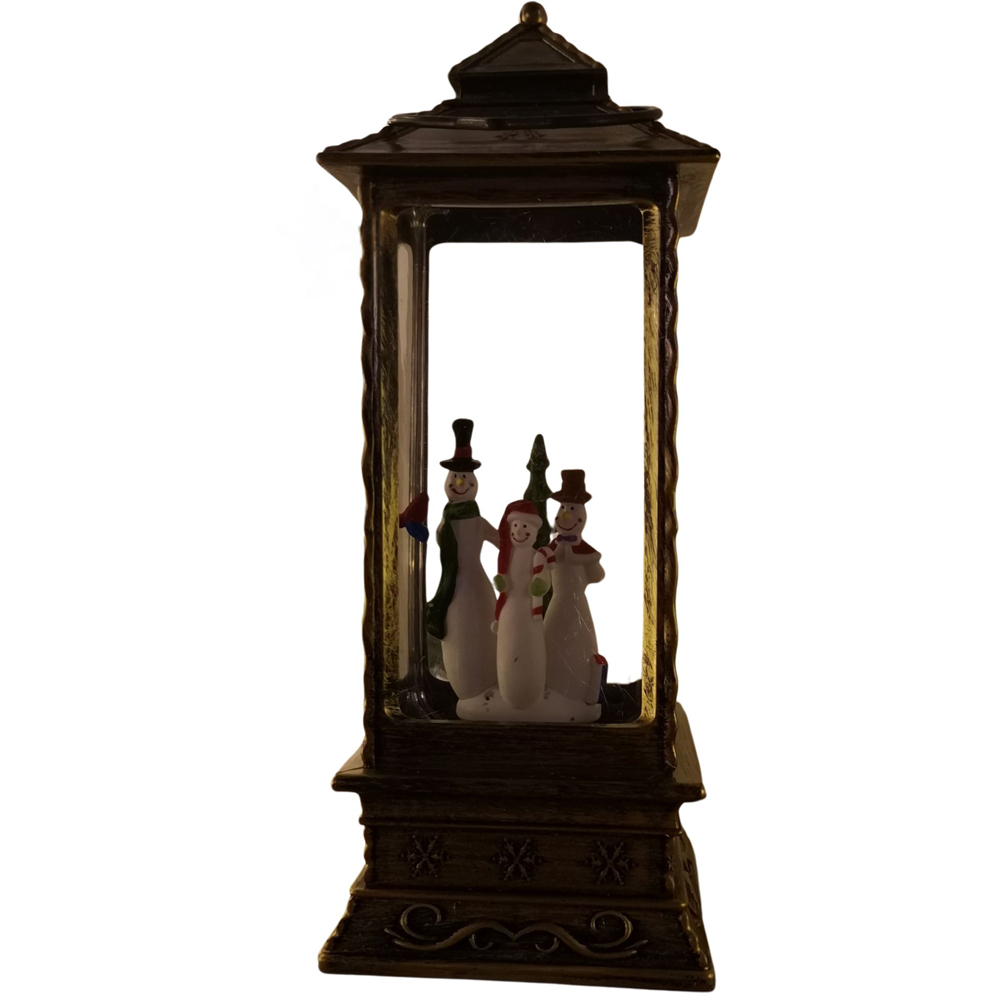 Premier Glitter Christmas Snowman Scene LED Lantern Water Spinner 27cm Image 1