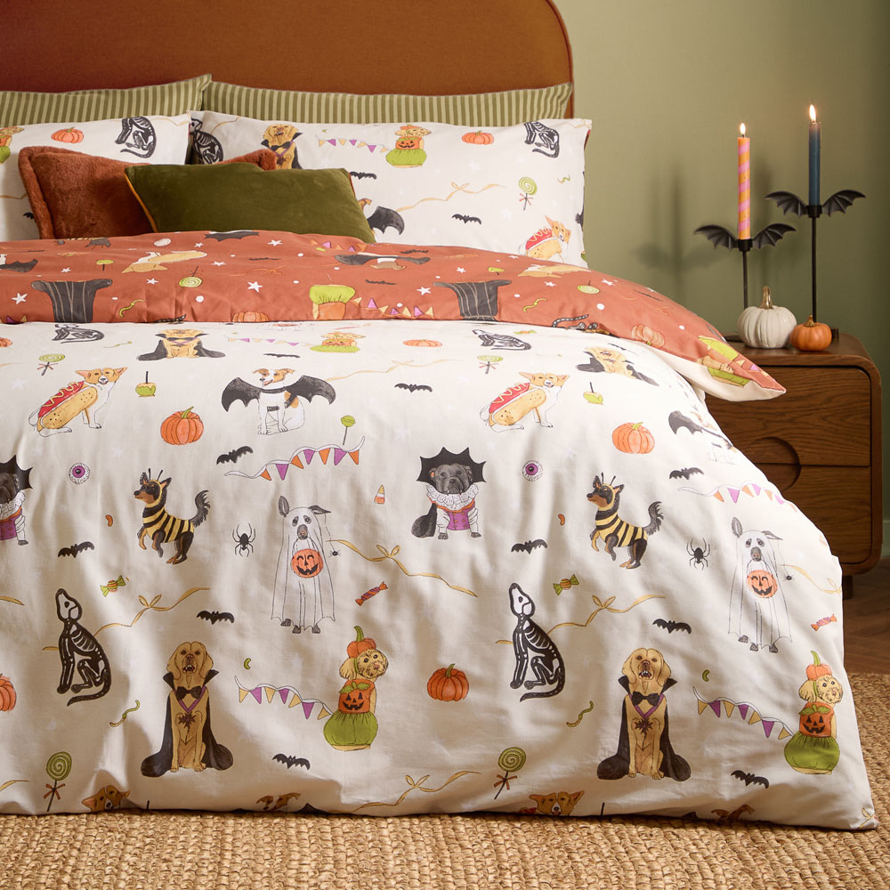 Furn Super King Size Multicolour Howl-O-Ween Reversible Duvet Cover Set Image 4