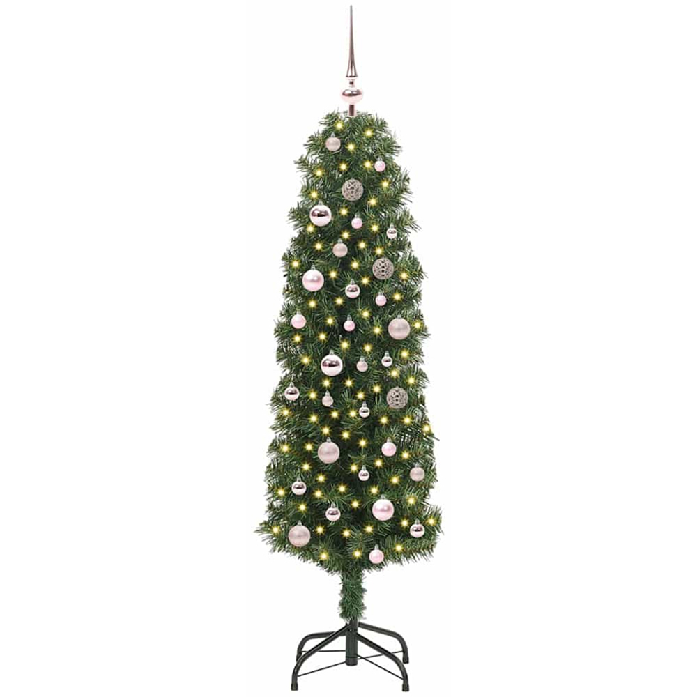 vidaXL Green Artificial Christmas Tree with Pinecones LEDs Pink Decoration Ornaments 5ft Image 2