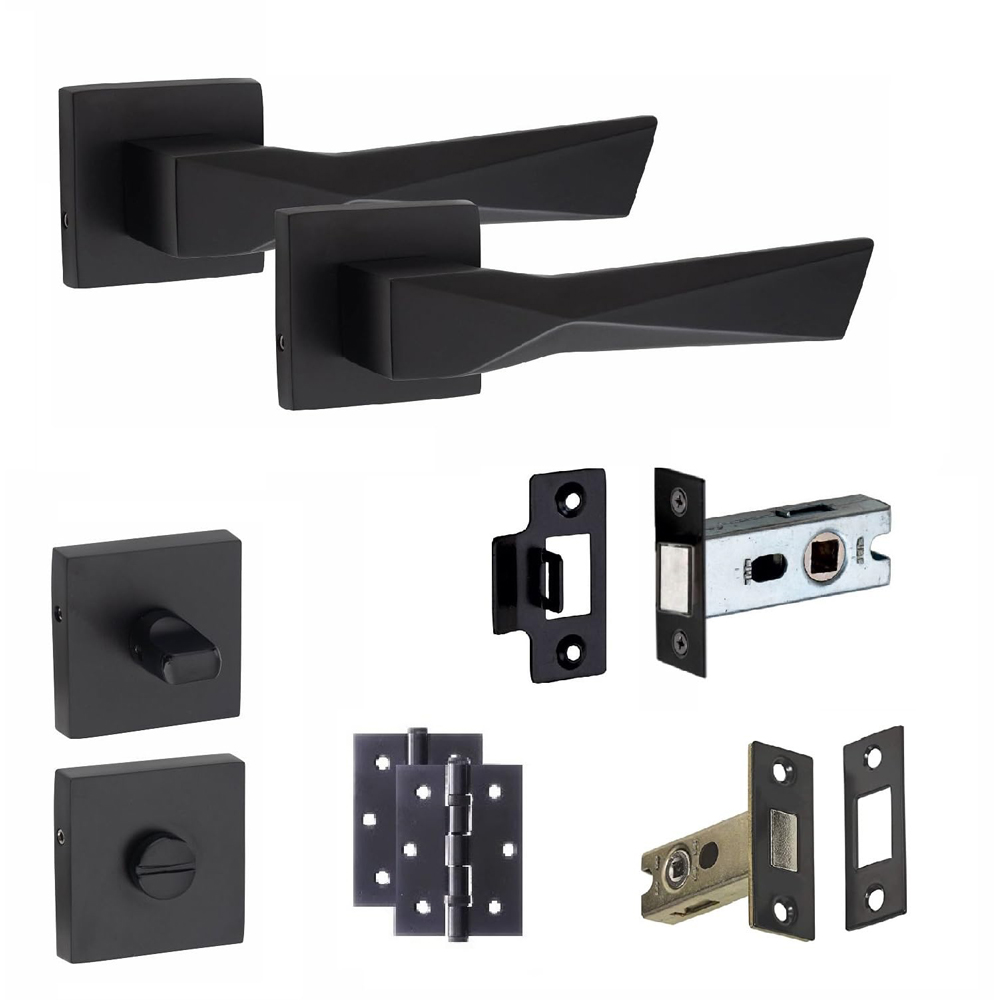 Golden Grace Matt Black Aura Bathroom Door Handle Set Image 1