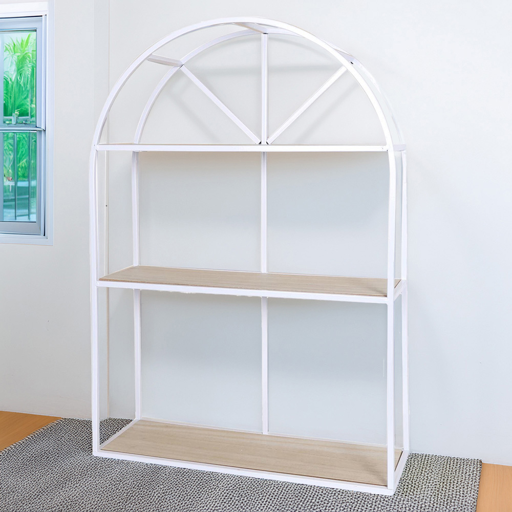 White 3 Tier Metal Arch Wall Mounted Shelf Image 1