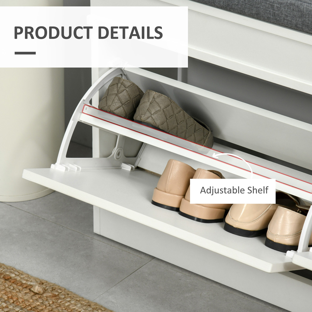 Portland 2 Drawer White Shoe Storage Bench with Seat Image 8