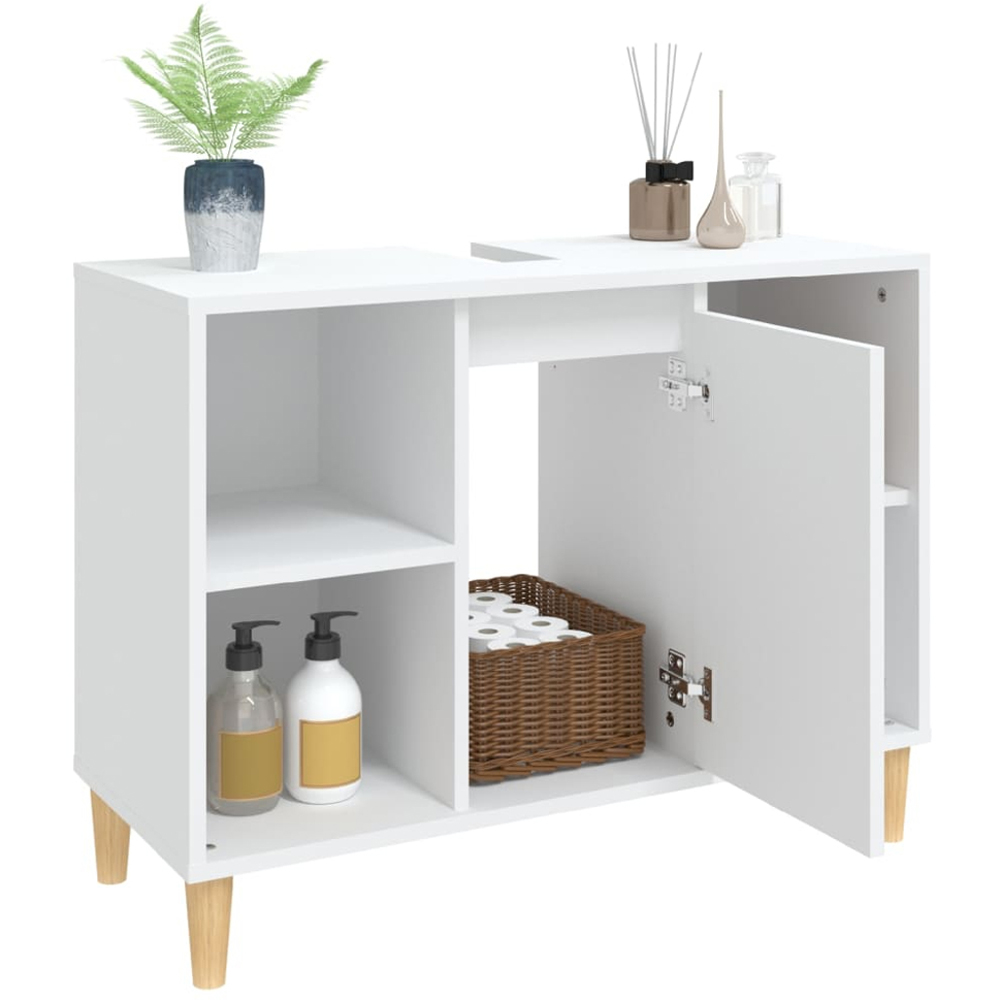 vidaXL Single Door 4 Shelf White Wood Washbasin Cabinet Image 4